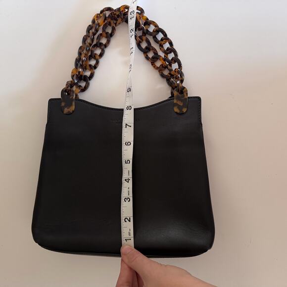 Ralph Lauren Black Leather Tortoise Chain Link Small Tote Bag Made in Italy - Picture 8 of 12